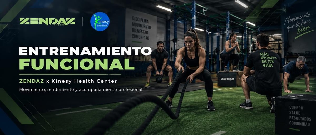 Entrenamiento funcional en Zendaz Fitness y Kinesy Health Center, con atletas realizando sprints en cancha de pasto sintético